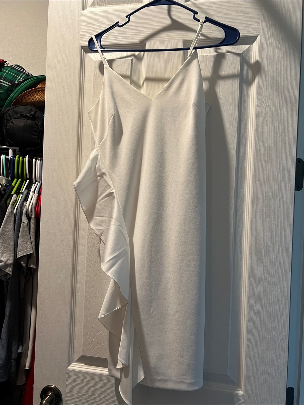 White House Black Market Spaghetti Strap Shoulder White Ruffle Slip Dress